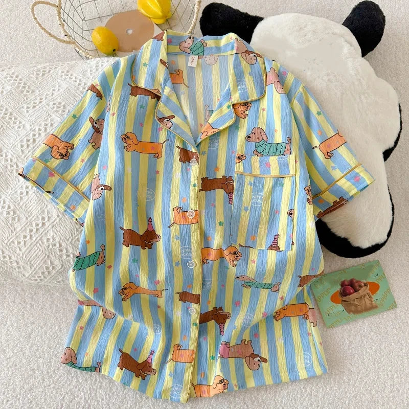Star Striped Dog Kawaii Pajamas