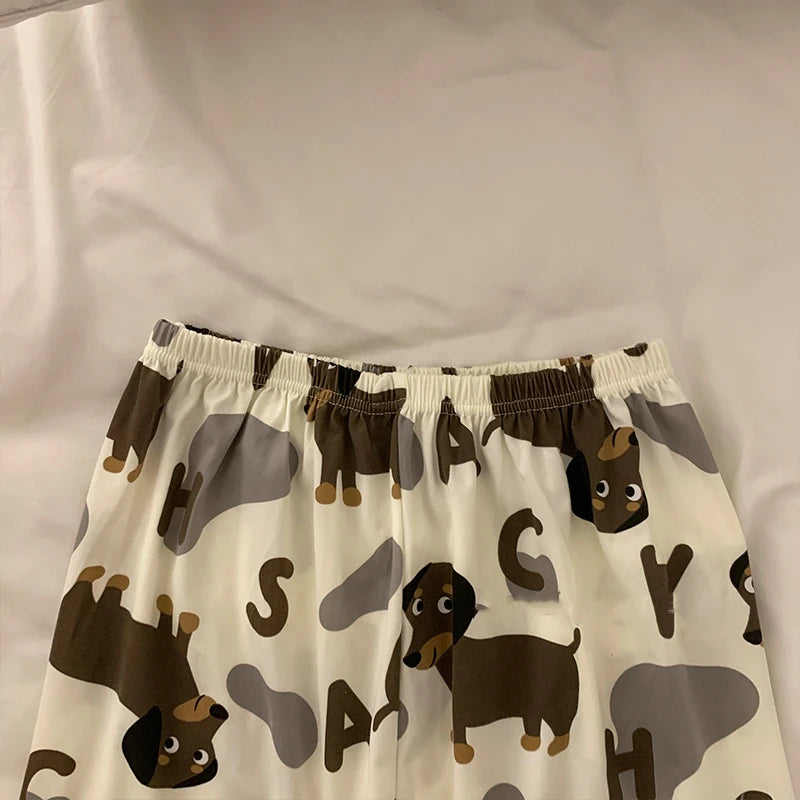 Dachshund Women's Pajamas Set Short Sleeve Tops Full Length Pants Sleepwear