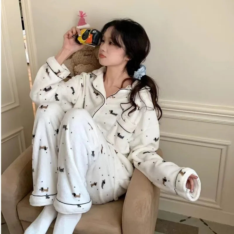 Winter New Warm Women's Pajamas Set