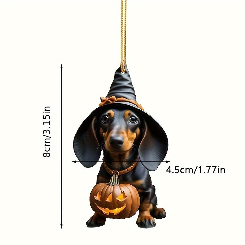 Halloween Pumpkin Dachshund Acrylic Hanging Decor