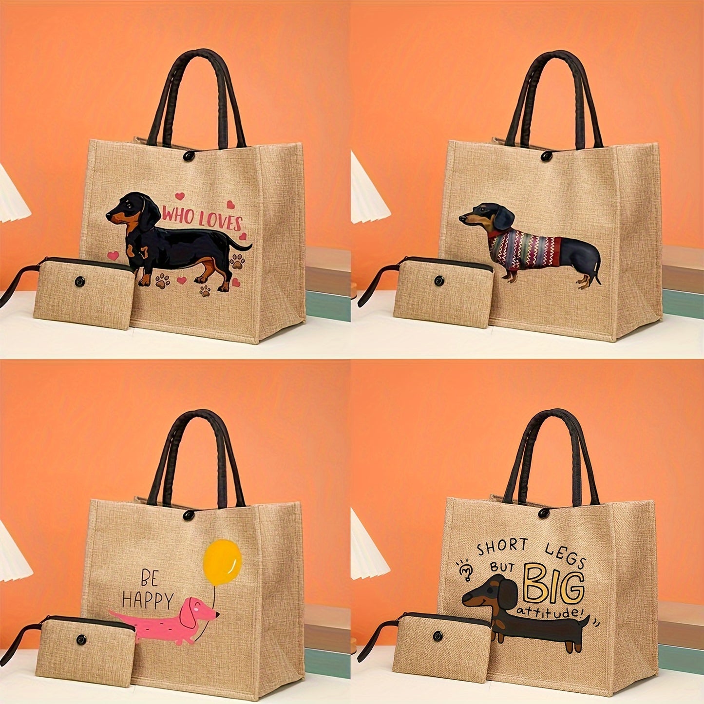 Cute Dachshund Dog Print Handbag