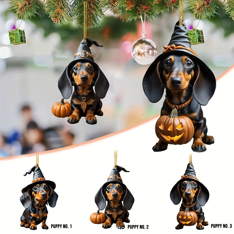 Halloween Pumpkin Dachshund Acrylic Hanging Decor