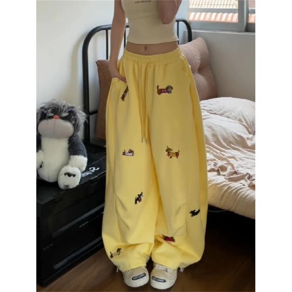 Women’s Cute Sausage Dog Embroidered Sweatpants