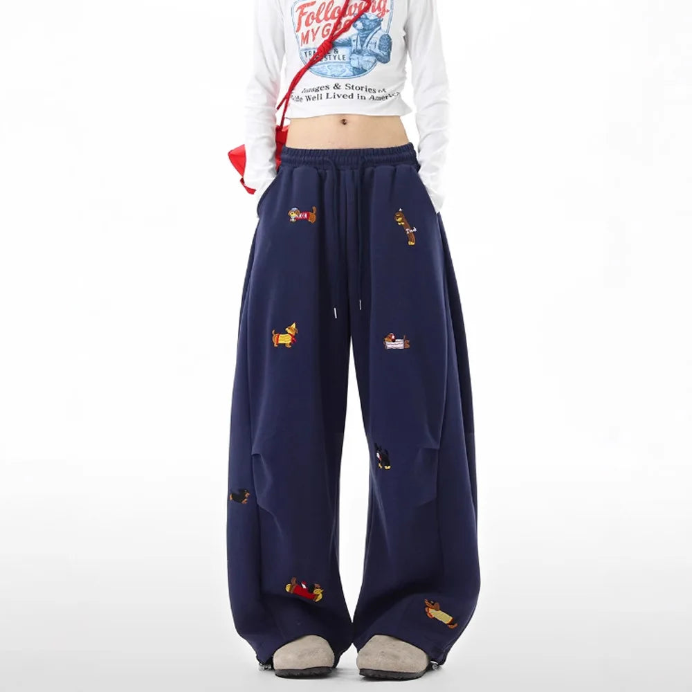 Women’s Cute Sausage Dog Embroidered Sweatpants