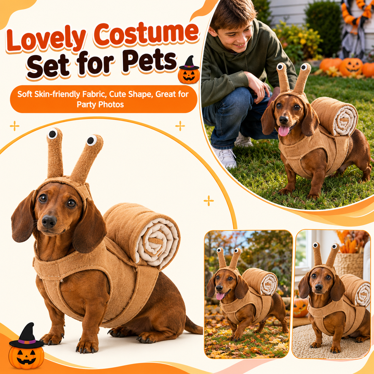 Dachshund Snail Costume – Cute Cozy Pet Halloween Outfit