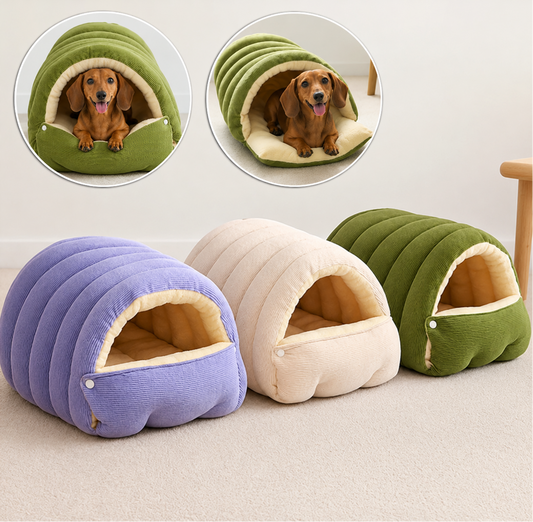 Cozy Dachshund Cave Bed – Soft Plush Pet Sleeping House