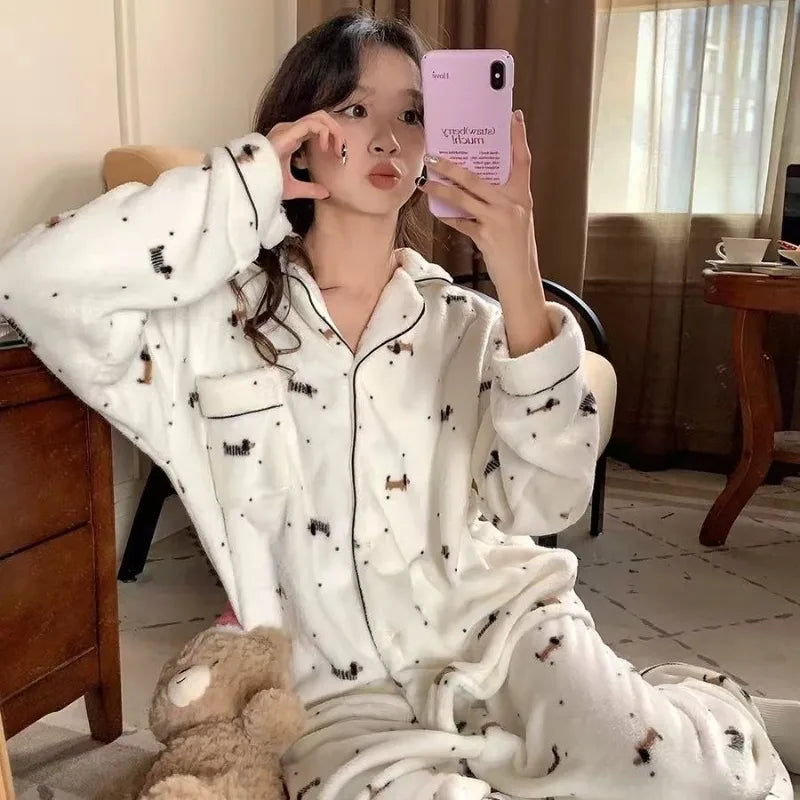 Winter New Warm Women's Pajamas Set