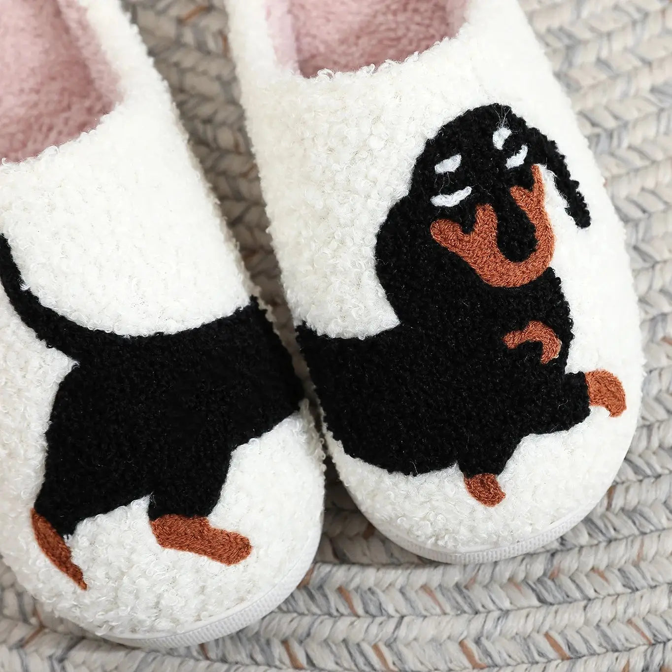 Pet Pattern Dachshund Embroidery stuffed Home Thick Sole plaid Furry Cotton