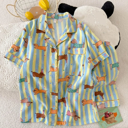 Star Striped Dog Kawaii Pajamas