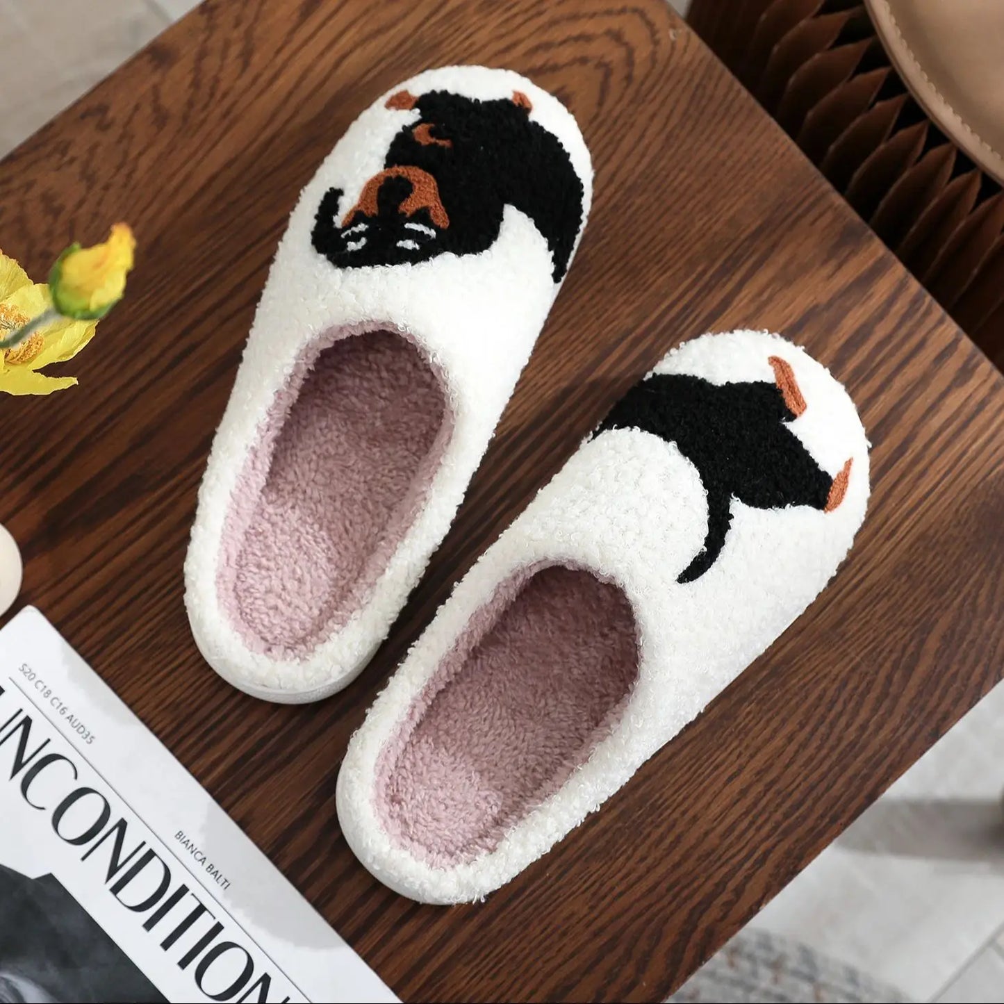 Pet Pattern Dachshund Embroidery stuffed Home Thick Sole plaid Furry Cotton