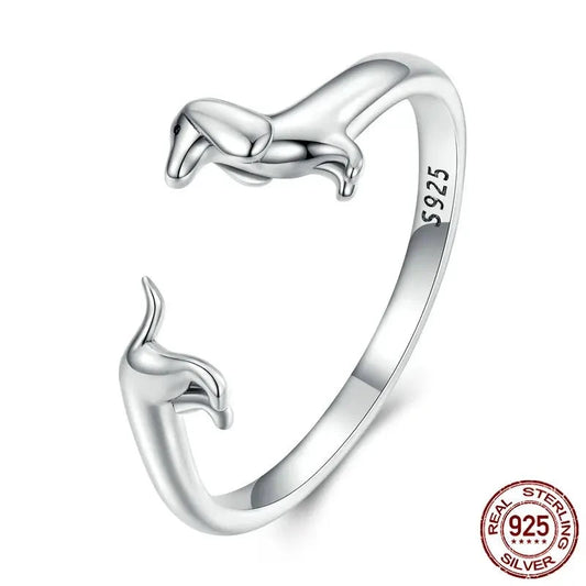 Sterling Silver Dachshund Adjustable Rings 6-9 for Women Jewelry