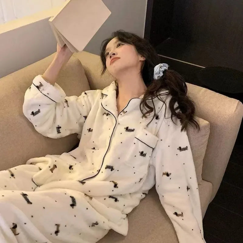 Winter New Warm Women's Pajamas Set