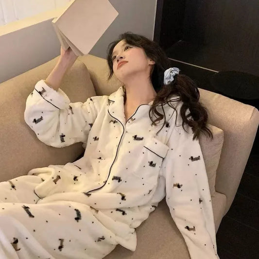 Winter New Warm Women's Pajamas Set