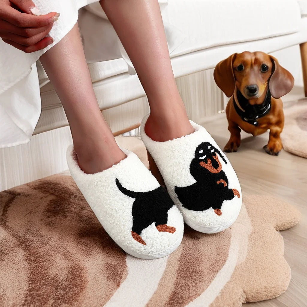 Pet Pattern Dachshund Embroidery stuffed Home Thick Sole plaid Furry Cotton