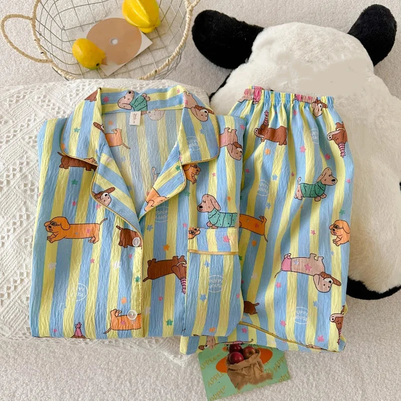 Star Striped Dog Kawaii Pajamas