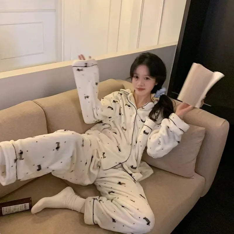 Winter New Warm Women's Pajamas Set