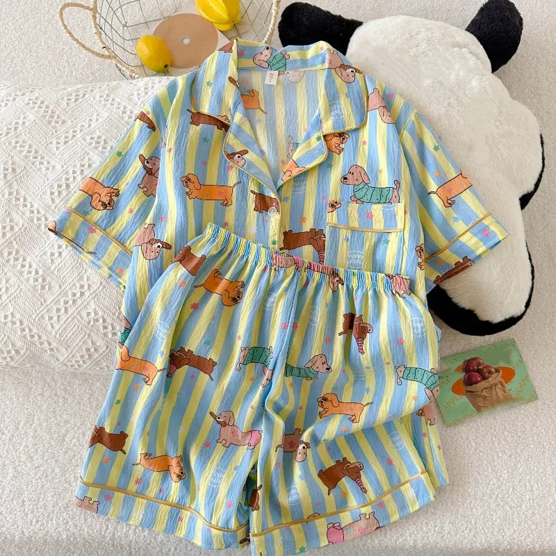 Star Striped Dog Kawaii Pajamas